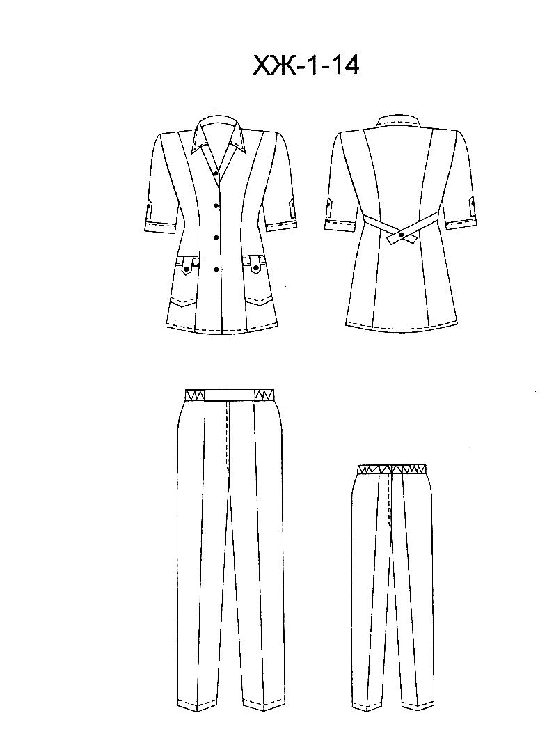 Костюм женский для техперсонала: халат модель ХЖ-1-14, брюки модель БРЖ-1-1