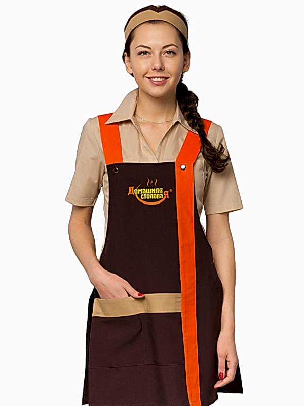 Костюм женский продавца: блуза Б-4-5, фартук Ф-57, брюки БРЖ-1-1, головной убор ГУ-35